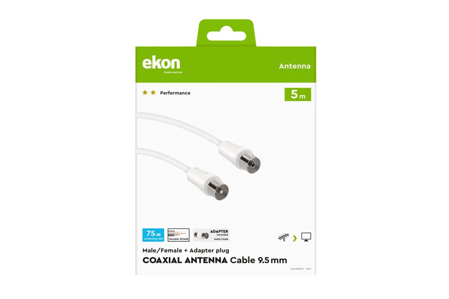 Ekon Antenna Cable With Adapter | 5m | White 6 Ekon Antenna Cable With Adapter | 5m | White - Image 4