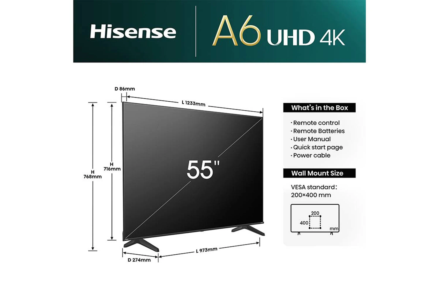Hisense 55" A6N 4K Ultra HD HDR Smart TV | 55A6NTUK 12 Hisense 55" A6N 4K Ultra HD HDR Smart TV | 55A6NTUK - Image 10