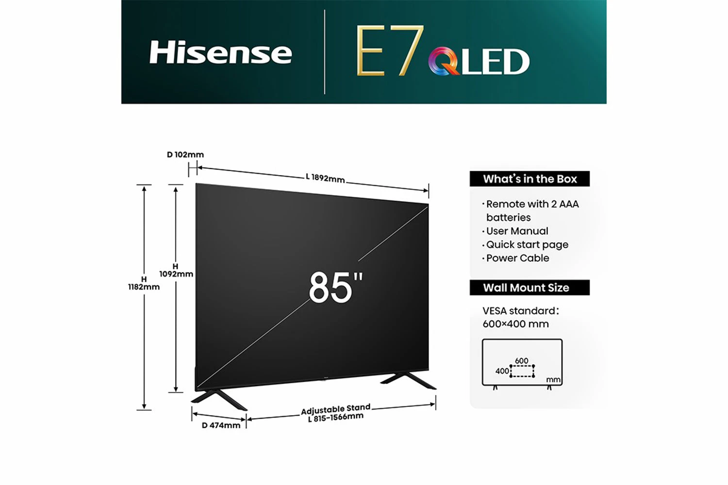 Hisense 85" E7N 4K QLED Smart TV | 85E7NQTUK 12 Hisense 85" E7N 4K QLED Smart TV | 85E7NQTUK - Image 10