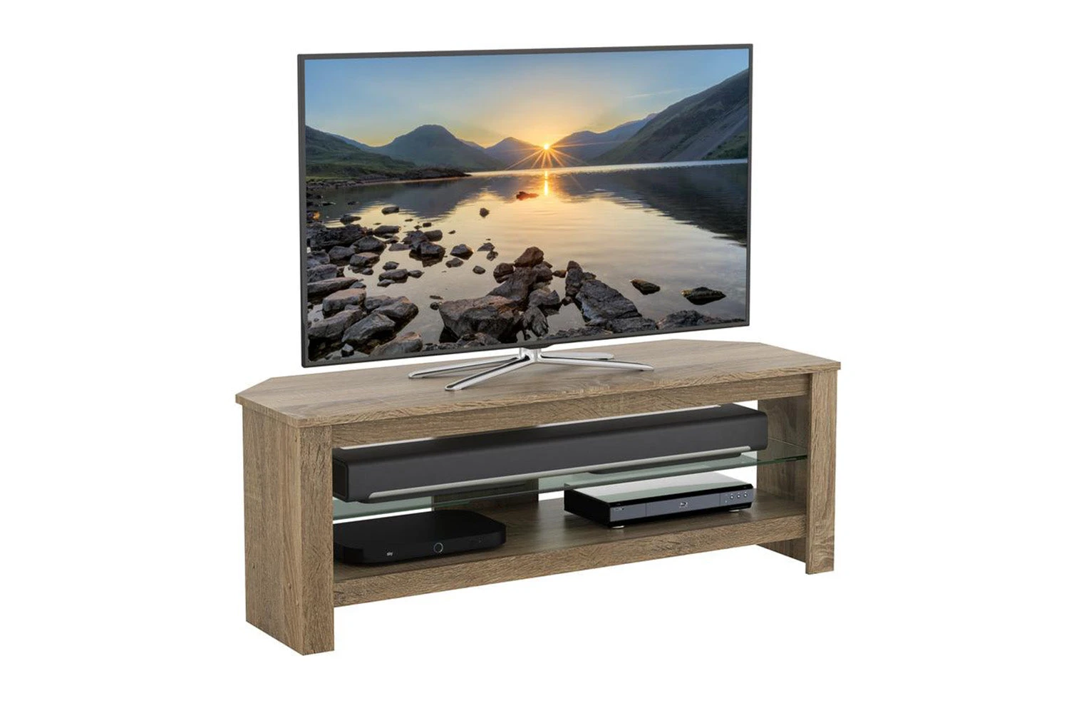 AVF Calibre Plus 1.15m TV Stand With Glass Shelf For TVs Up To 55" | Rustic Sawn Oak | CA115GOX 8 AVF Calibre Plus 1.15m TV Stand With Glass Shelf For TVs Up To 55" | Rustic Sawn Oak | CA115GOX - Image 6