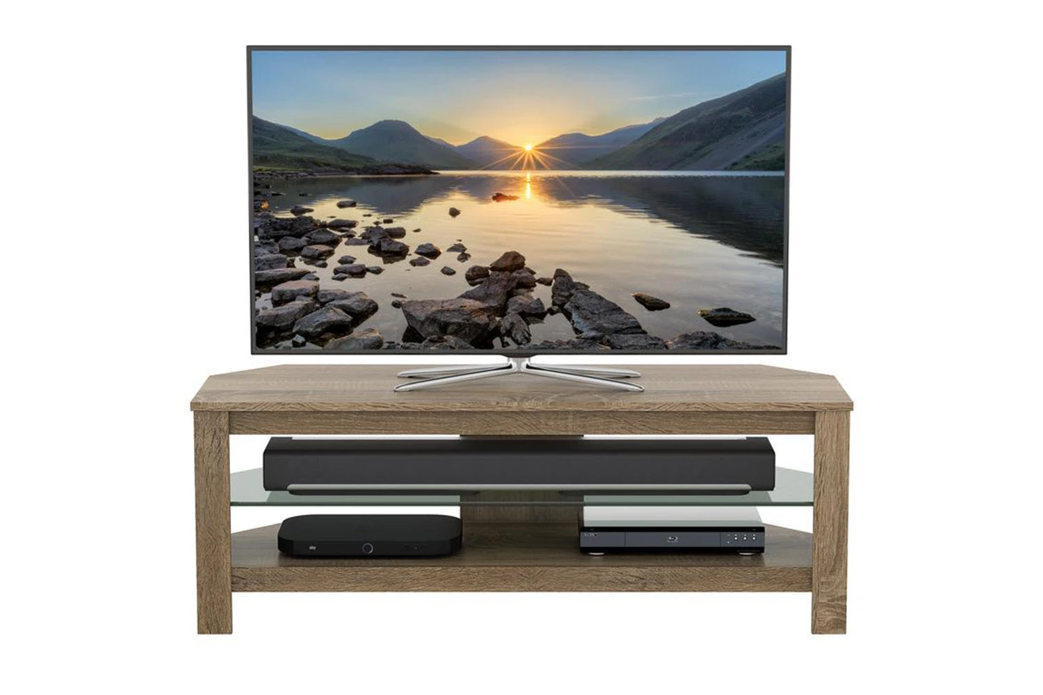 AVF Calibre Plus 1.15m TV Stand With Glass Shelf For TVs Up To 55" | Rustic Sawn Oak | CA115GOX 5 AVF Calibre Plus 1.15m TV Stand With Glass Shelf For TVs Up To 55" | Rustic Sawn Oak | CA115GOX - Image 3