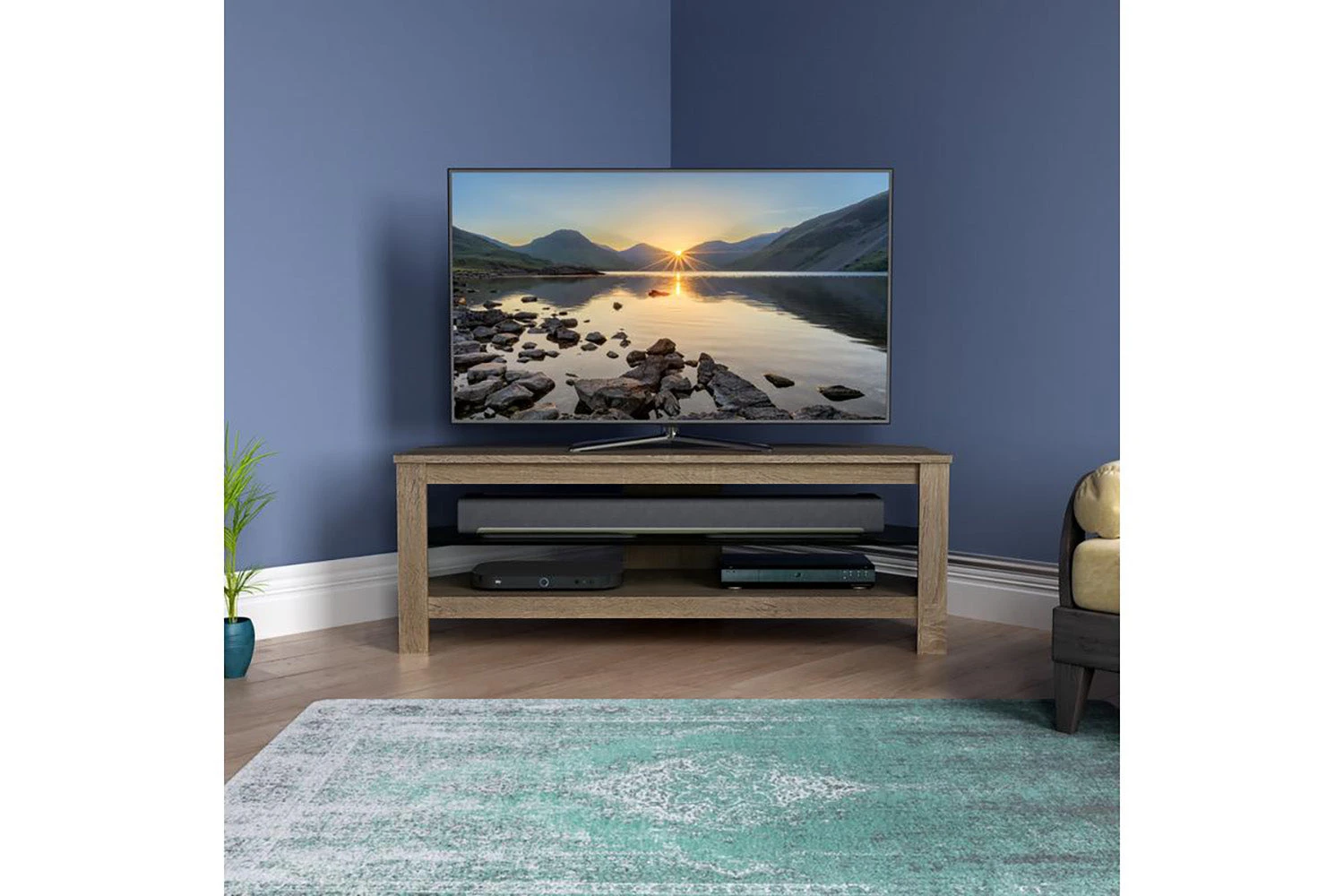 AVF Calibre Plus 1.15m TV Stand With Glass Shelf For TVs Up To 55" | Rustic Sawn Oak | CA115GOX 4 AVF Calibre Plus 1.15m TV Stand With Glass Shelf For TVs Up To 55" | Rustic Sawn Oak | CA115GOX - Image 2