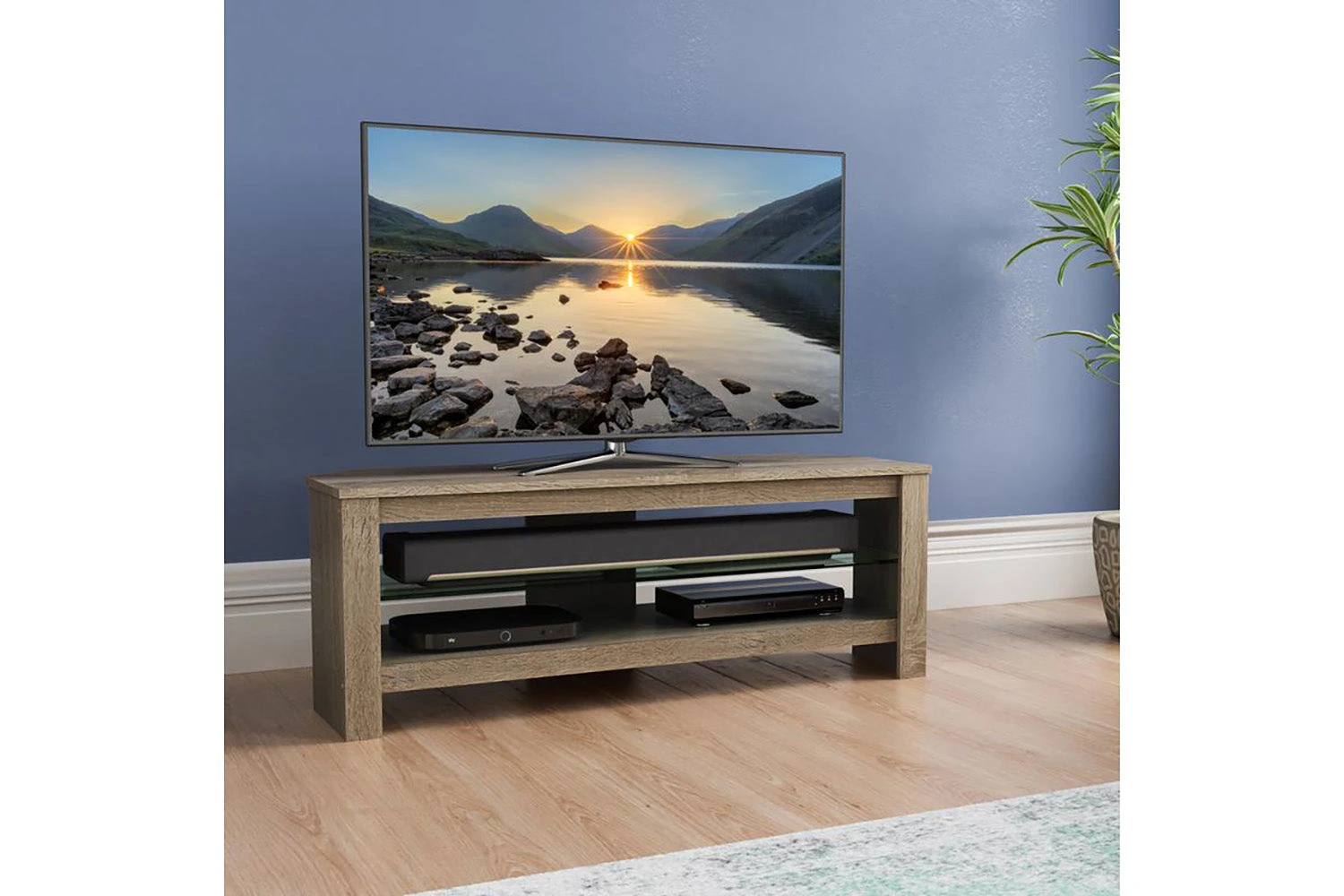 AVF Calibre Plus 1.15m TV Stand With Glass Shelf For TVs Up To 55" | Rustic Sawn Oak | CA115GOX 6 AVF Calibre Plus 1.15m TV Stand With Glass Shelf For TVs Up To 55" | Rustic Sawn Oak | CA115GOX - Image 4