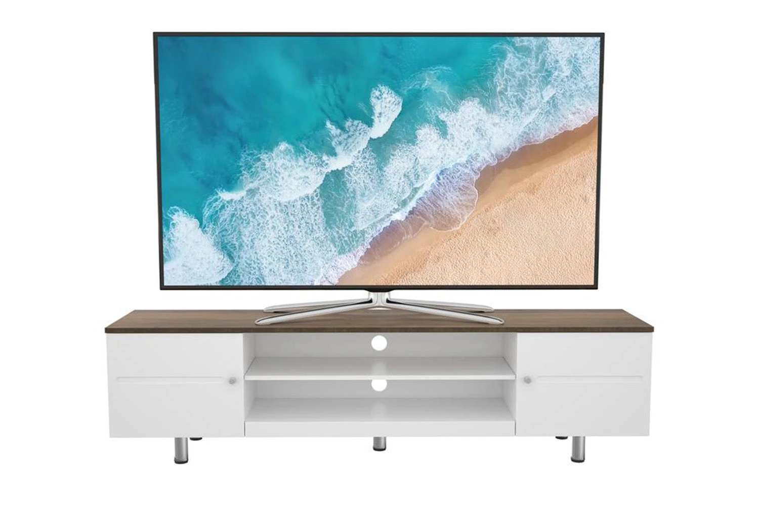 AVF Whitesands 1.9m TV Stand For TVs Up To 85" | Satin White & Wood | FS1900WSSW 4 AVF Whitesands 1.9m TV Stand For TVs Up To 85" | Satin White & Wood | FS1900WSSW - Image 2