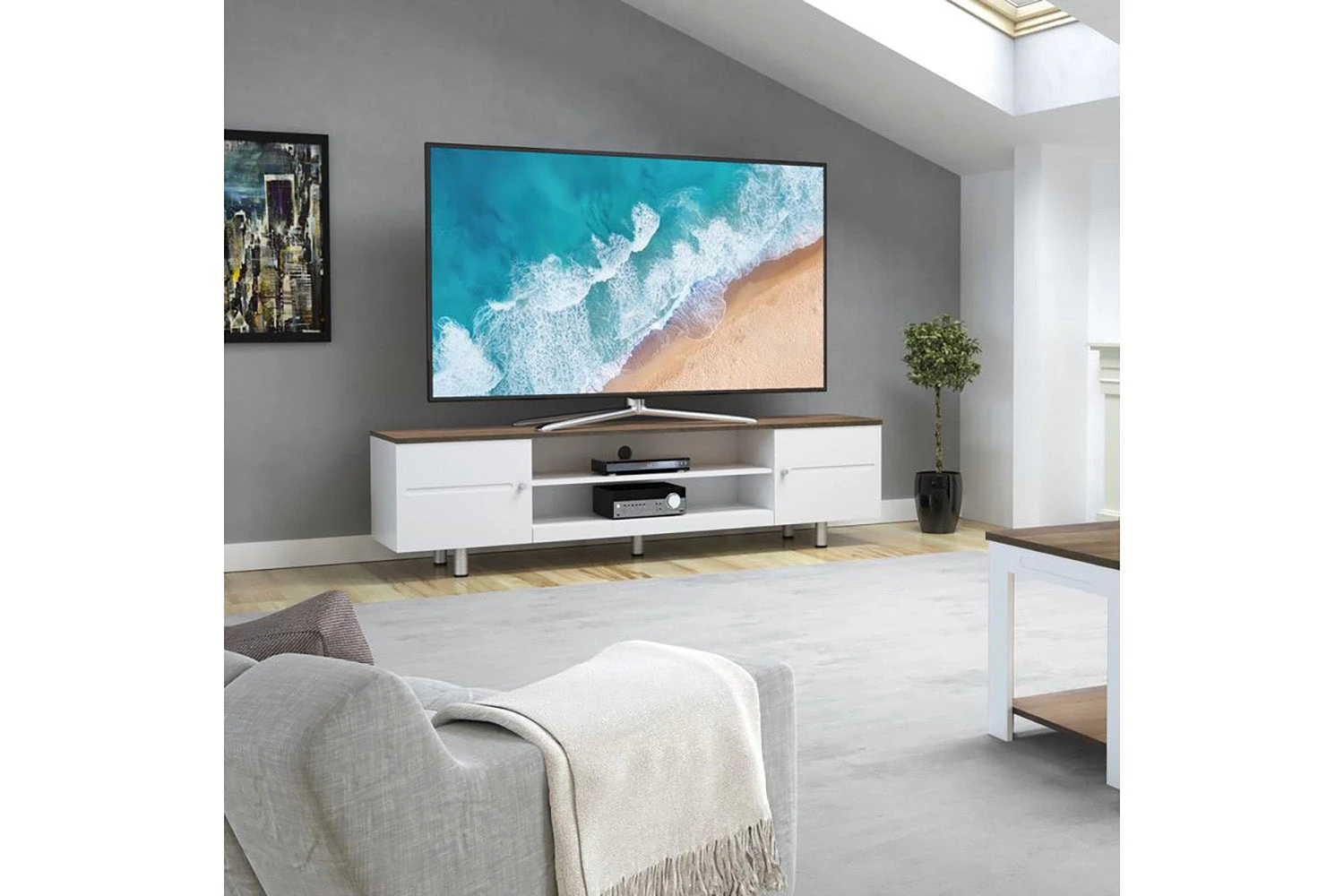 AVF Whitesands 1.9m TV Stand For TVs Up To 85" | Satin White & Wood | FS1900WSSW 6 AVF Whitesands 1.9m TV Stand For TVs Up To 85" | Satin White & Wood | FS1900WSSW - Image 4