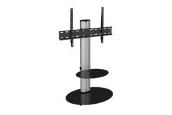 AVF Eno 60cm Pedestal TV Stand With Shelf For TVs 32-55" | Silver & Black Glass| FSL600ENSB