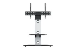 AVF Lucerne 70cm Column TV Stand For TVs 32-65" | Satin White & Black Glass| FSL700LUCSW