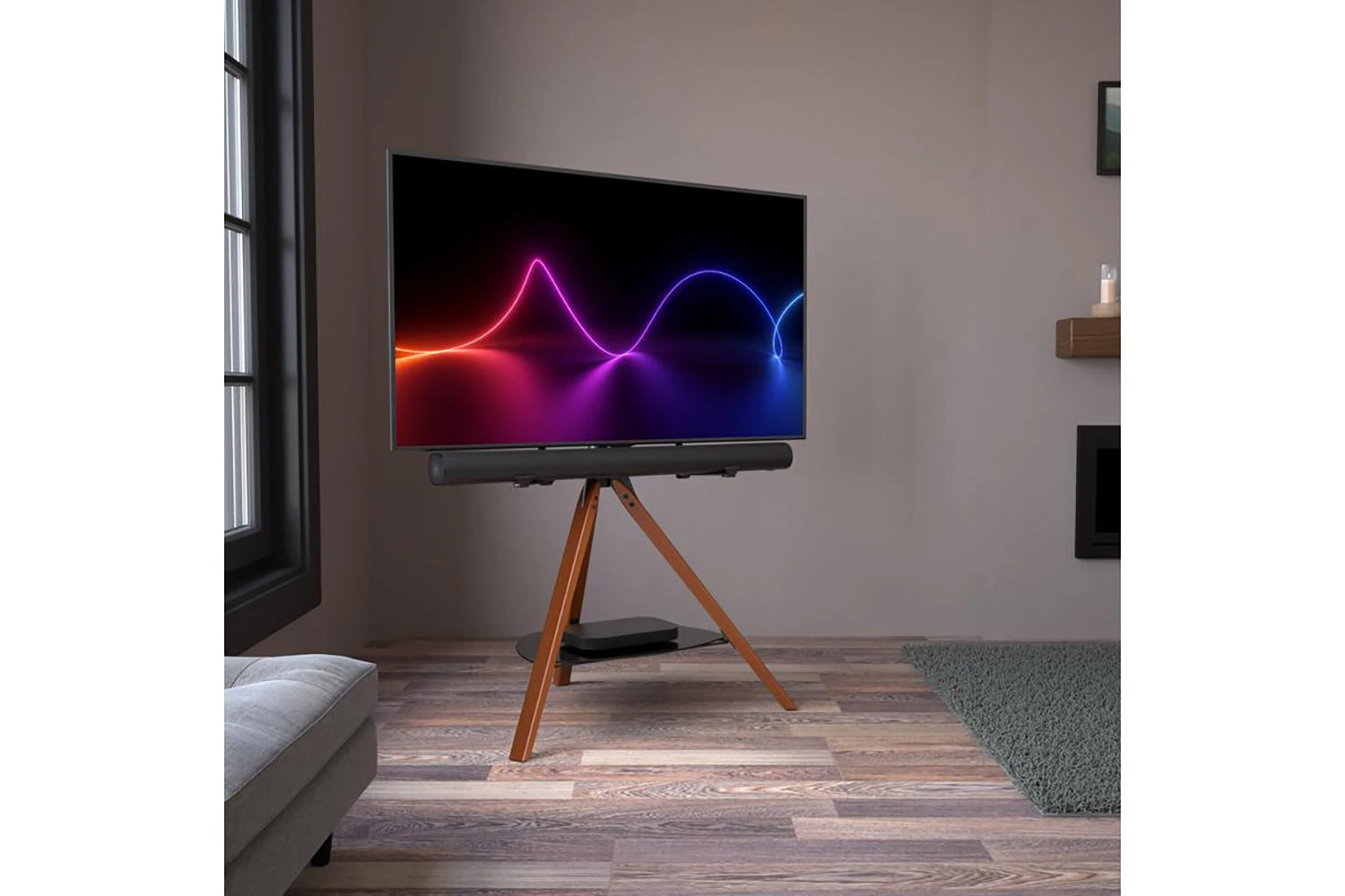 AVF Hoxton Sound Freestanding Tripod TV + Soundbar Stand For TVs 32-70" | Dark Wood | FSLK1001HOXDWB 4 AVF Hoxton Sound Freestanding Tripod TV + Soundbar Stand For TVs 32-70" | Dark Wood | FSLK1001HOXDWB - Image 2