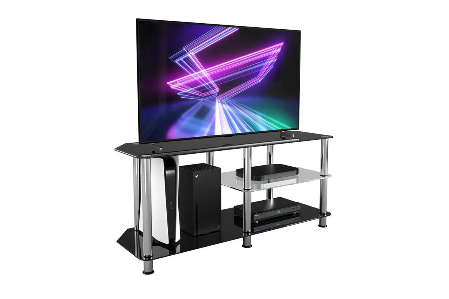 AVF Classic 1.14 Glass TV Stand With Vertical Storage For TVs Up To 55"| Black & Chrome | SDC1140-5 8 AVF Classic 1.14 Glass TV Stand With Vertical Storage For TVs Up To 55"| Black & Chrome | SDC1140-5 - Image 6