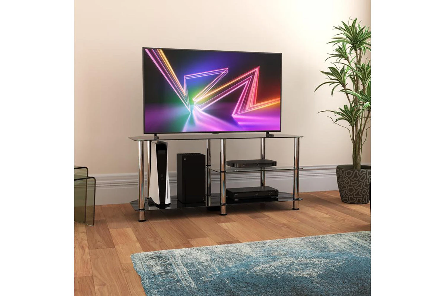 AVF Classic 1.14 Glass TV Stand With Vertical Storage For TVs Up To 55"| Black & Chrome | SDC1140-5 6 AVF Classic 1.14 Glass TV Stand With Vertical Storage For TVs Up To 55"| Black & Chrome | SDC1140-5 - Image 4