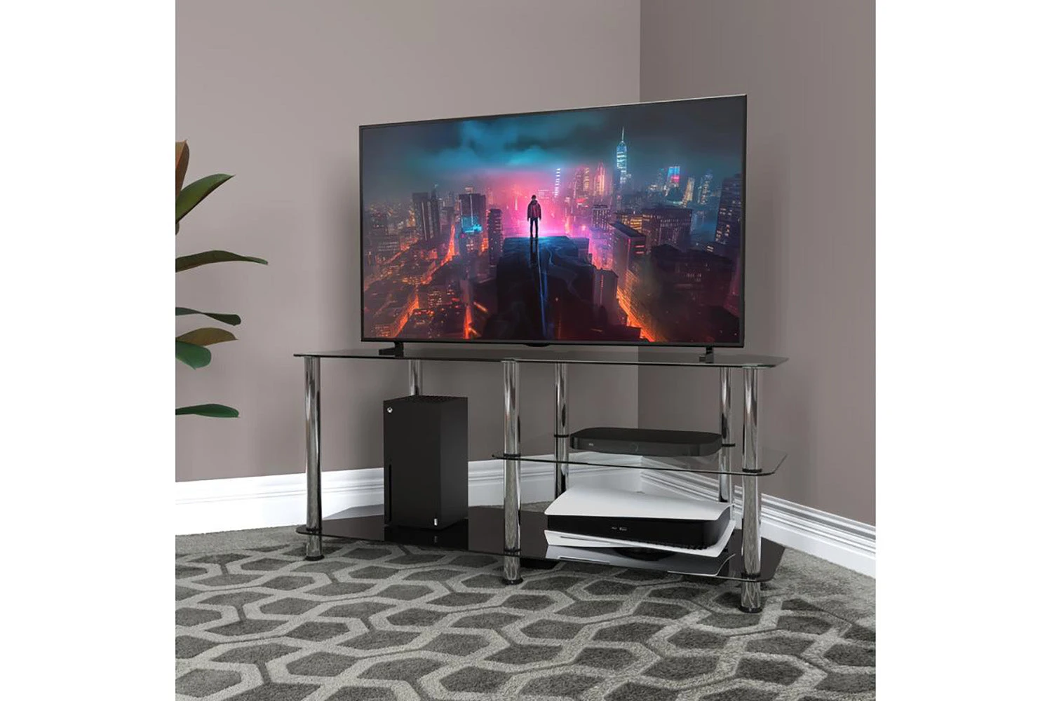 AVF Classic 1.14 Glass TV Stand With Vertical Storage For TVs Up To 55"| Black & Chrome | SDC1140-5 3 AVF Classic 1.14 Glass TV Stand With Vertical Storage For TVs Up To 55"| Black & Chrome | SDC1140-5