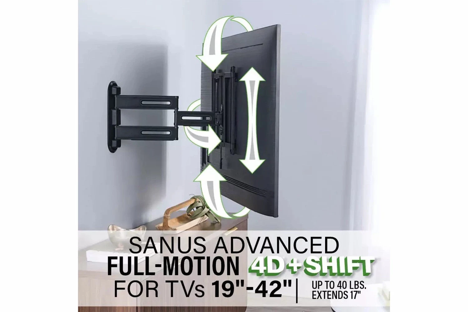 Sanus Advanced Full-Motion 4D + Shift TV Wall Mount For TVs 19"-43" | VSF817-B2 6 Sanus Advanced Full-Motion 4D + Shift TV Wall Mount For TVs 19"-43" | VSF817-B2 - Image 4