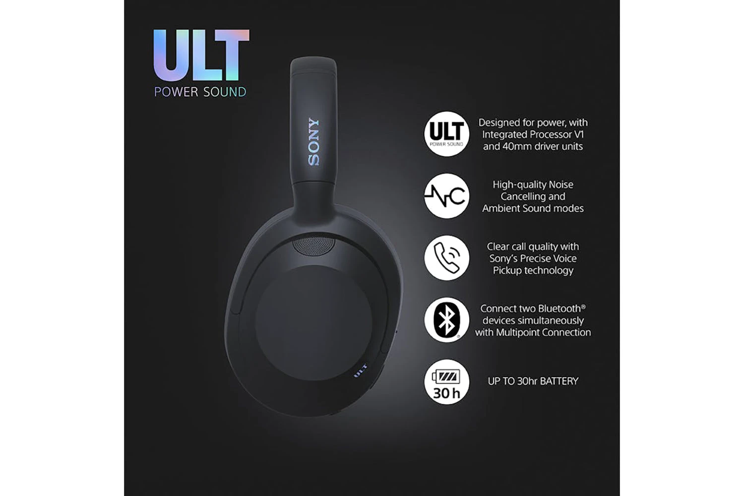 Sony WH-ULT900N Over-Ear Wireless Noise Cancelling Headphones | Black 8 Sony WH-ULT900N Over-Ear Wireless Noise Cancelling Headphones | Black - Image 6